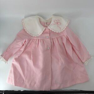 Vintage Just Adorable Pink Girls Coat 3T White Peter Pan Collar Embroidery Lace